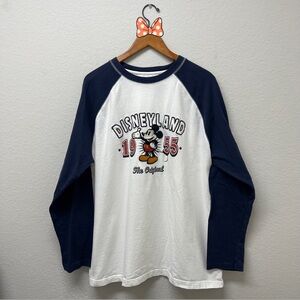 DISNEY PARKS Retro Long Sleeve White & Navy Jersey Embroidered Mickey Mouse XL